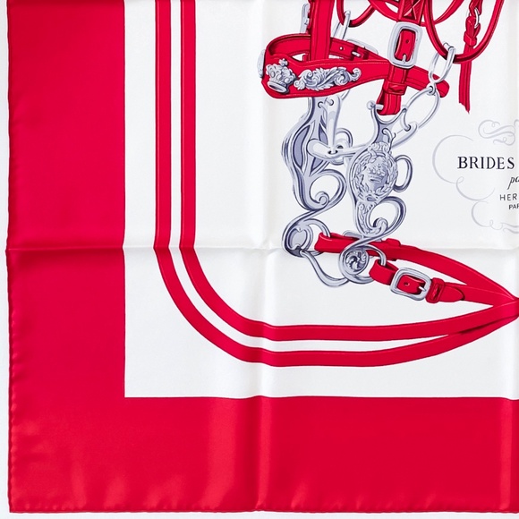 NWT Hermes Scarf "Brides de Gala" in Red/White - Picture 8 of 9